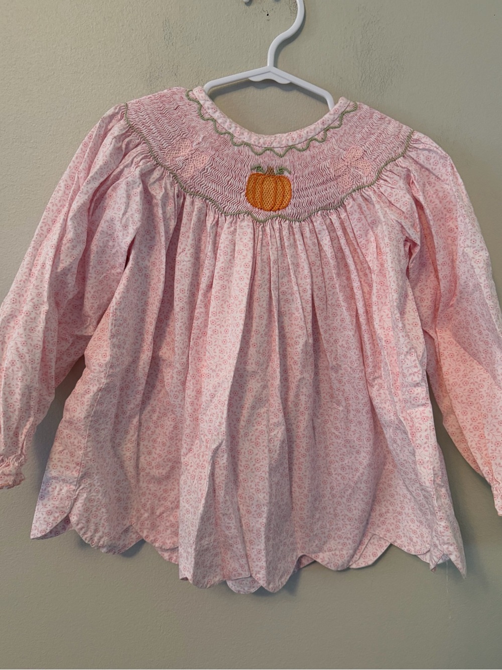Stitchy Fish Pink Smocked Top with Pumpkin Embroidery